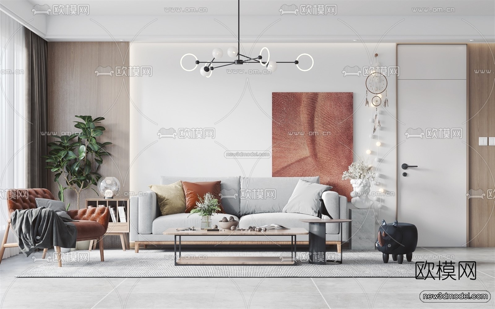 Nordic Style Interior 3D Blocks – Living Room 3D Model – 055 – VRAY - thumbnail 2