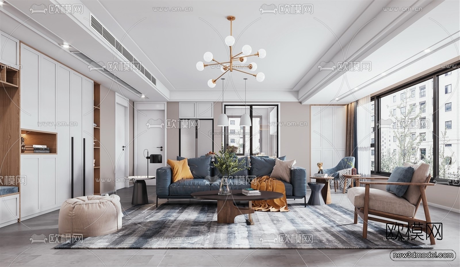 Nordic Style Interior 3D Blocks – Living Room 3D Model – 058 – VRAY - thumbnail 3