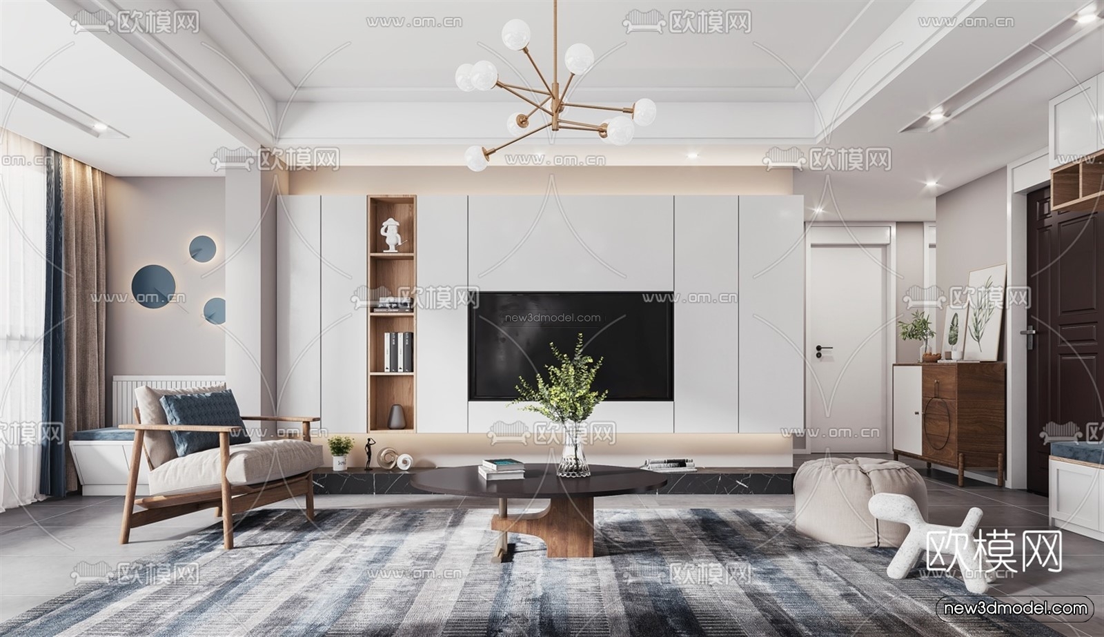 Nordic Style Interior 3D Blocks – Living Room 3D Model – 058 – VRAY - thumbnail 2