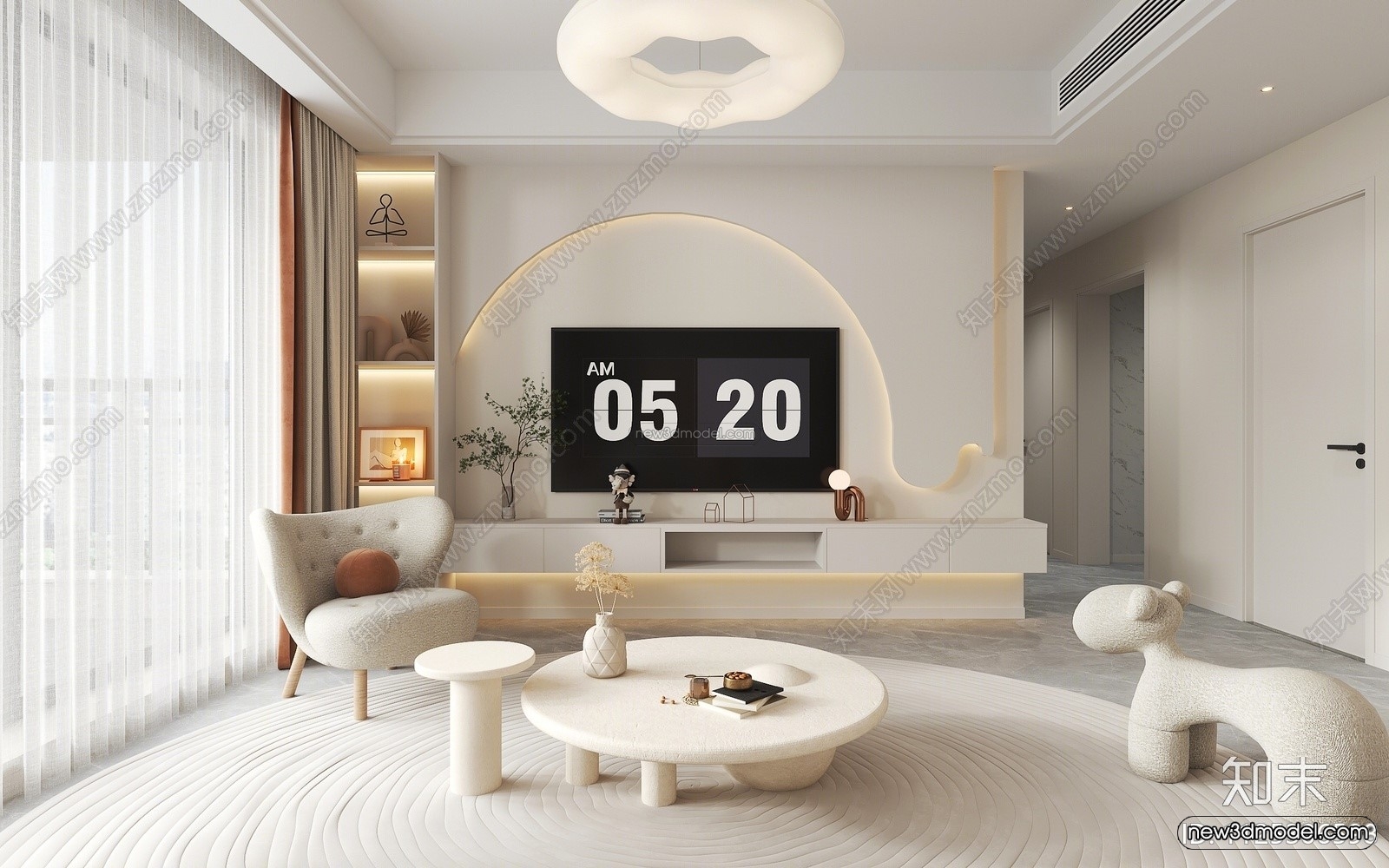 Cream Style Interior 3D Blocks – Living Room 3D Model – 065 – VRAY - thumbnail 2