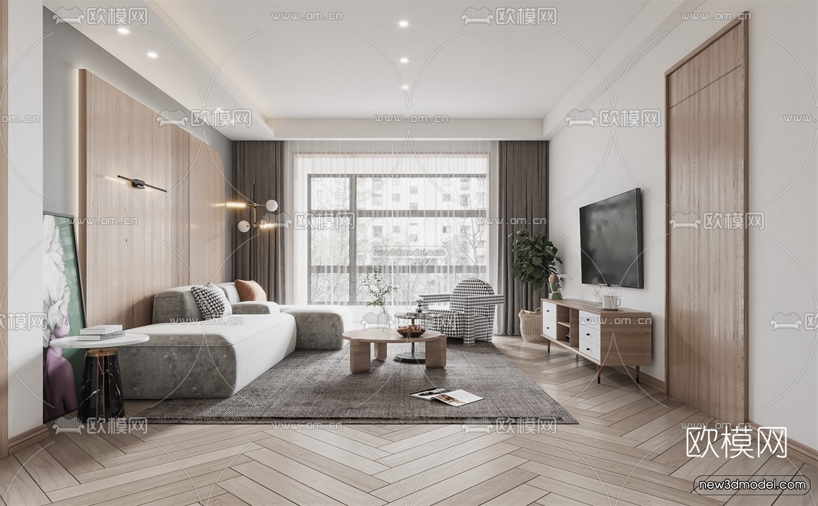 Nordic Style Interior 3D Blocks – Living Room 3D Model – 060 – VRAY - thumbnail 3