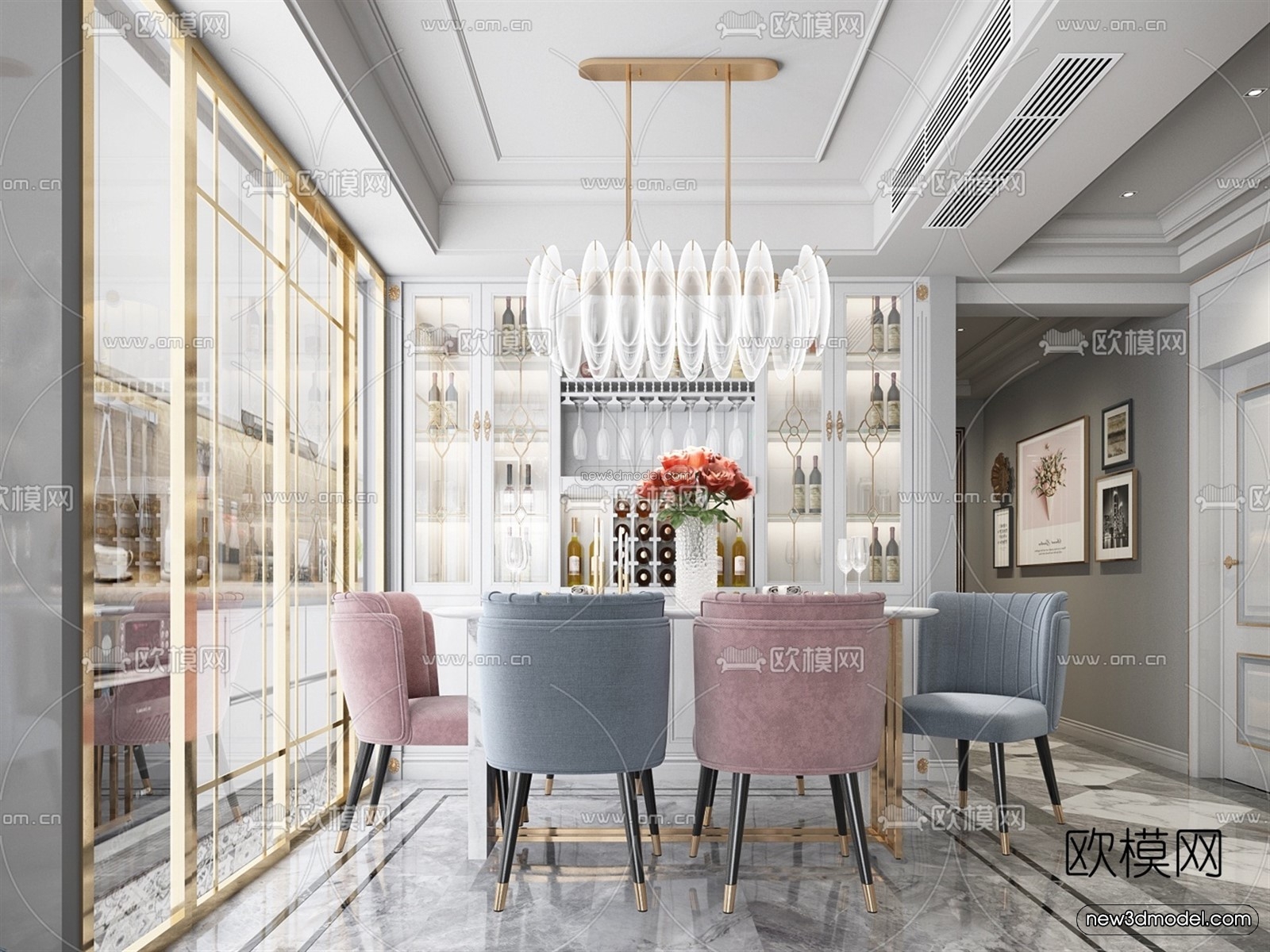 Morandi Style Interior 3D Blocks – Living Room 3D Scene – 055 – VRAY - thumbnail 3