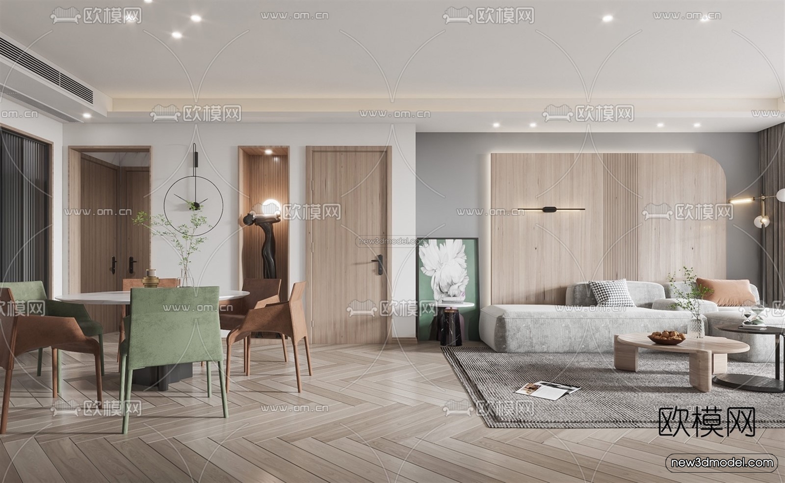 Nordic Style Interior 3D Blocks – Living Room 3D Model – 060 – VRAY - thumbnail 2