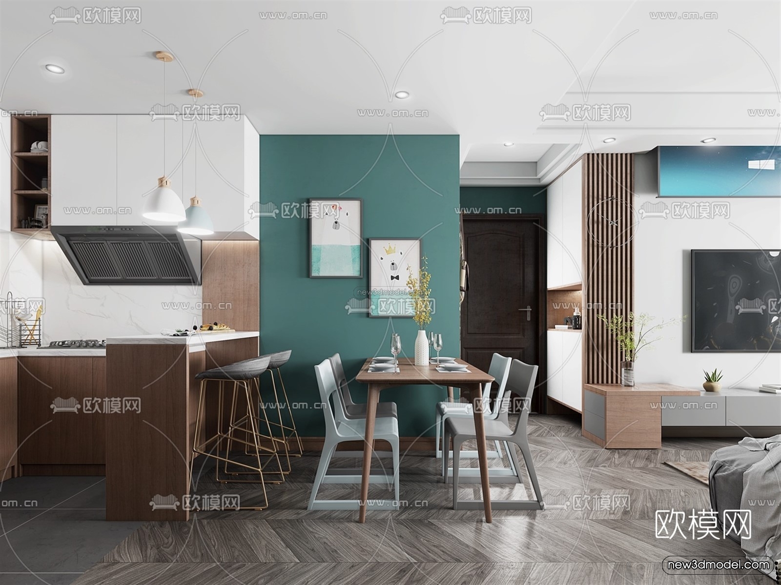 Morandi Style Interior 3D Blocks – Living Room 3D Scene – 056 – VRAY - thumbnail 2