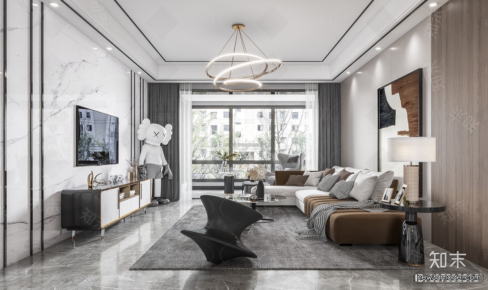 Modern Style Interior 3D Blocks – Living Room 3D Model – 098 – VRAY - thumbnail 2