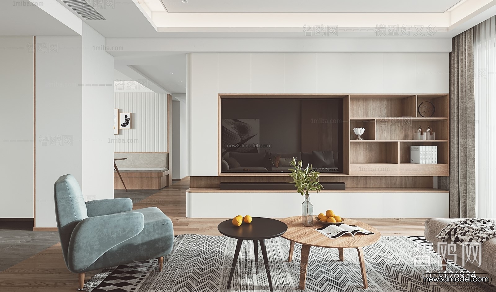 Nordic Style Interior 3D Blocks – Living Room 3D Model – 063 – VRAY - thumbnail 3
