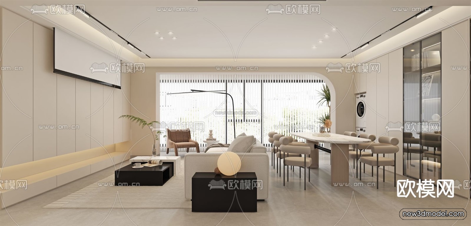 Cream Style Interior 3D Blocks – Living Room 3D Model – 066 – VRAY - thumbnail 4