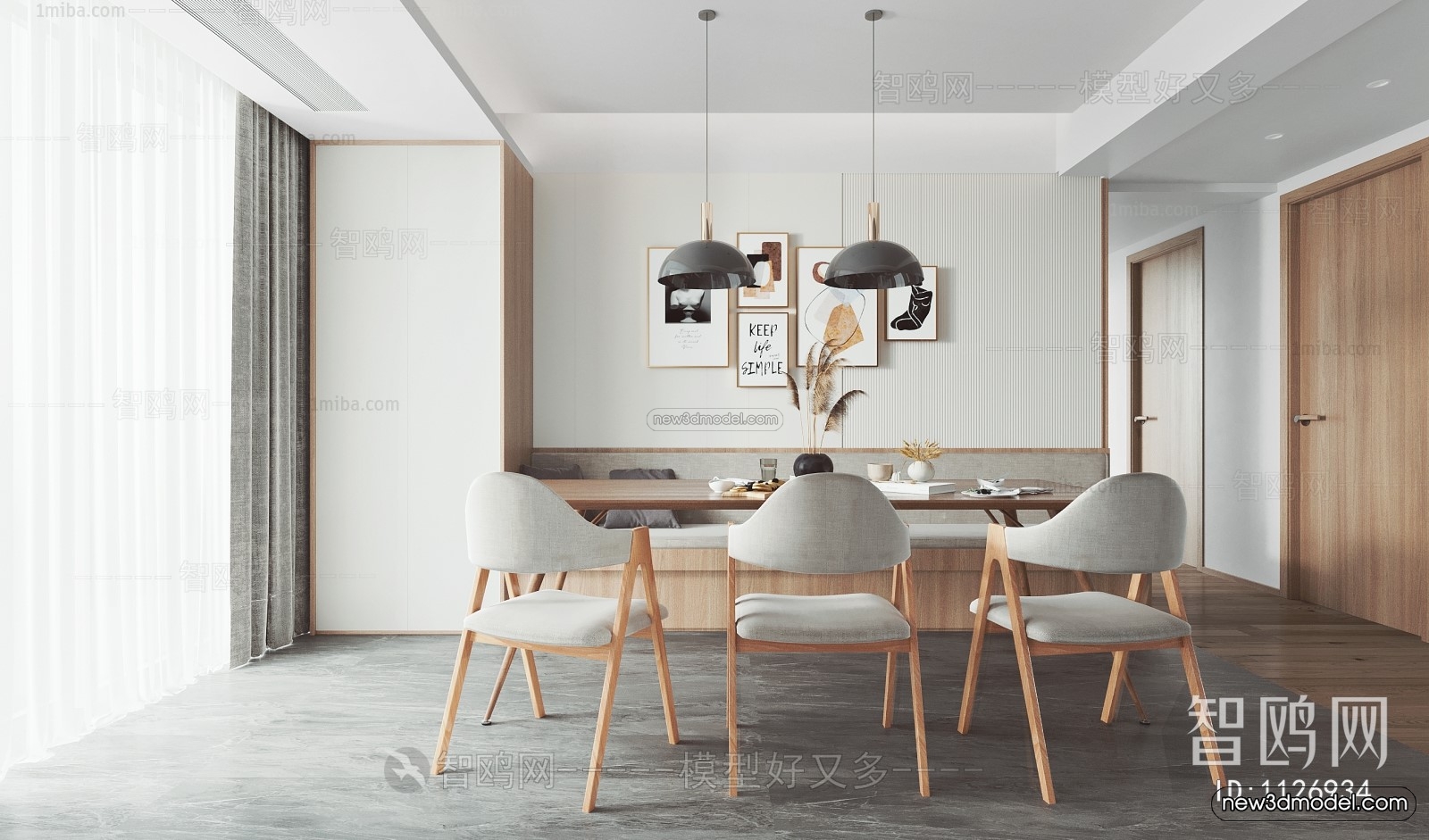 Nordic Style Interior 3D Blocks – Living Room 3D Model – 063 – VRAY - thumbnail 2