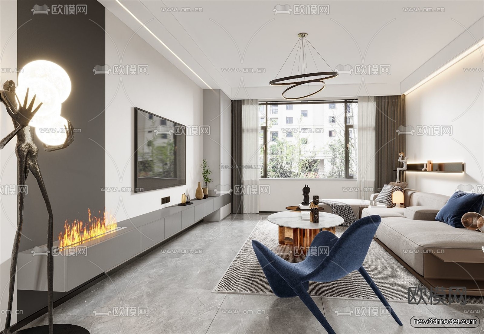 Modern Style Interior 3D Blocks and 3D Models – Living Room 3D Scene – 302 – CORONA - thumbnail 5