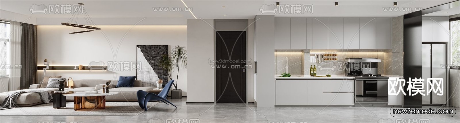Modern Style Interior 3D Blocks and 3D Models – Living Room 3D Scene – 302 – CORONA - thumbnail 4