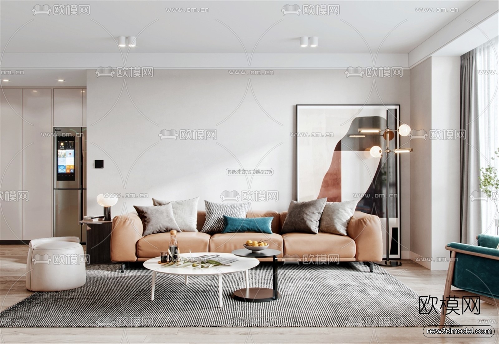 Nordic Style Interior 3D Blocks – Living Room 3D Model – 064 – VRAY - thumbnail 2