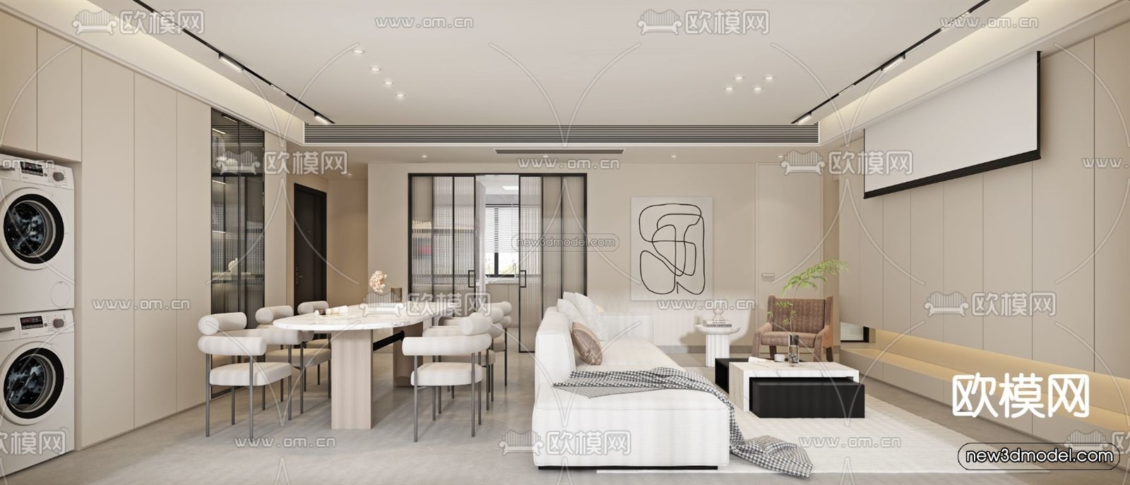 Cream Style Interior 3D Blocks – Living Room 3D Model – 066 – VRAY - thumbnail 2