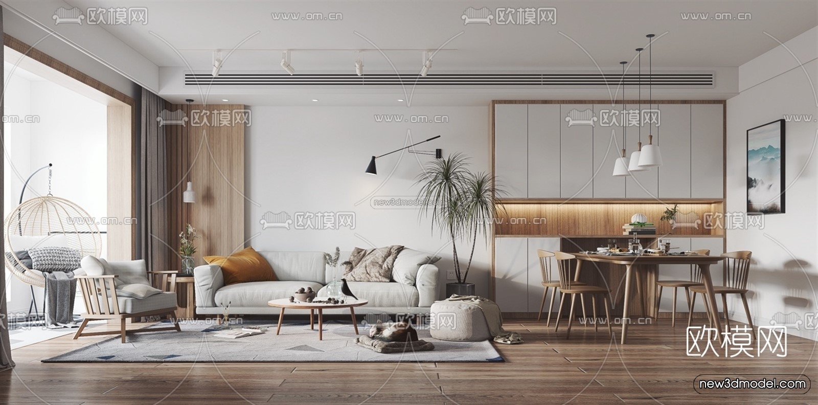 Nordic Style Interior 3D Blocks – Living Room 3D Model – 065 – VRAY - thumbnail 3
