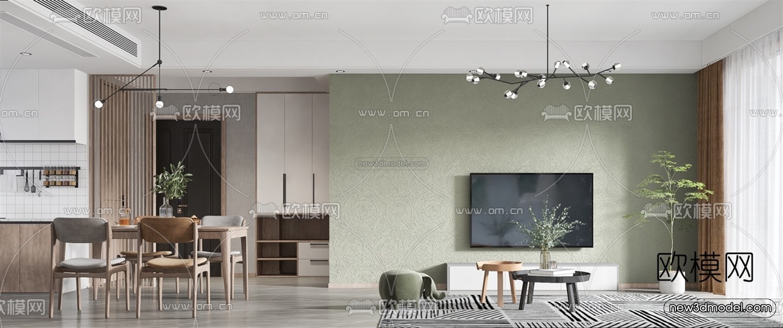 Nordic Style Interior 3D Blocks – Living Room 3D Model – 066 – VRAY - thumbnail 2