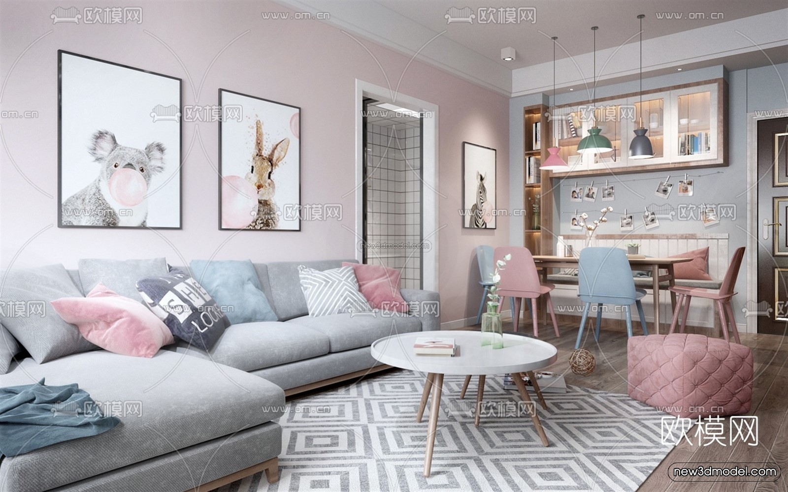 Morandi Style Interior 3D Blocks – Living Room 3D Scene – 057 – VRAY - thumbnail 3
