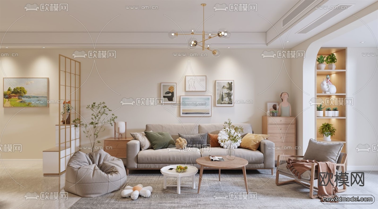 Nordic Style Interior 3D Blocks – Living Room 3D Model – 067 – VRAY - thumbnail 4