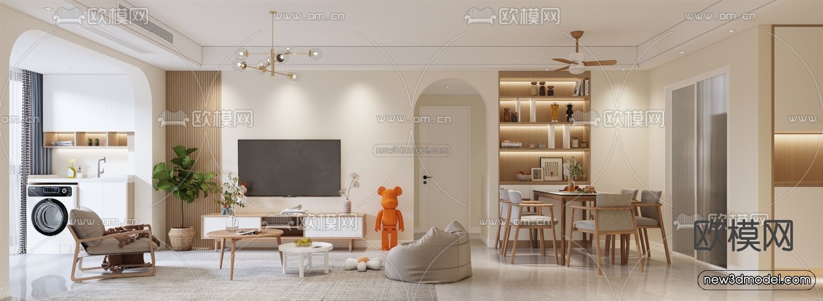 Nordic Style Interior 3D Blocks – Living Room 3D Model – 067 – VRAY - thumbnail 3