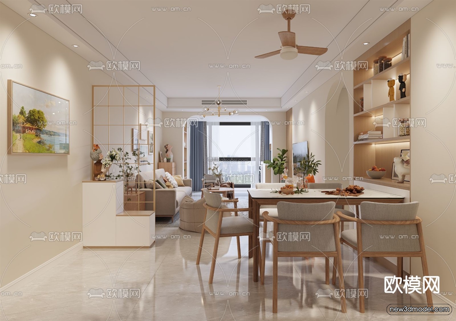 Nordic Style Interior 3D Blocks – Living Room 3D Model – 067 – VRAY - thumbnail 2