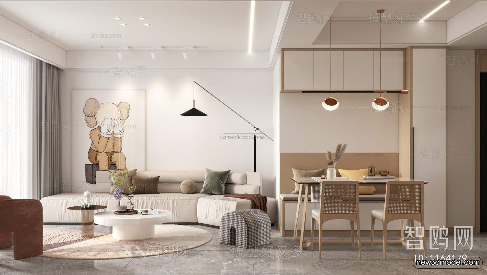Nordic Style Interior 3D Blocks – Living Room 3D Model – 069 – VRAY - thumbnail 3
