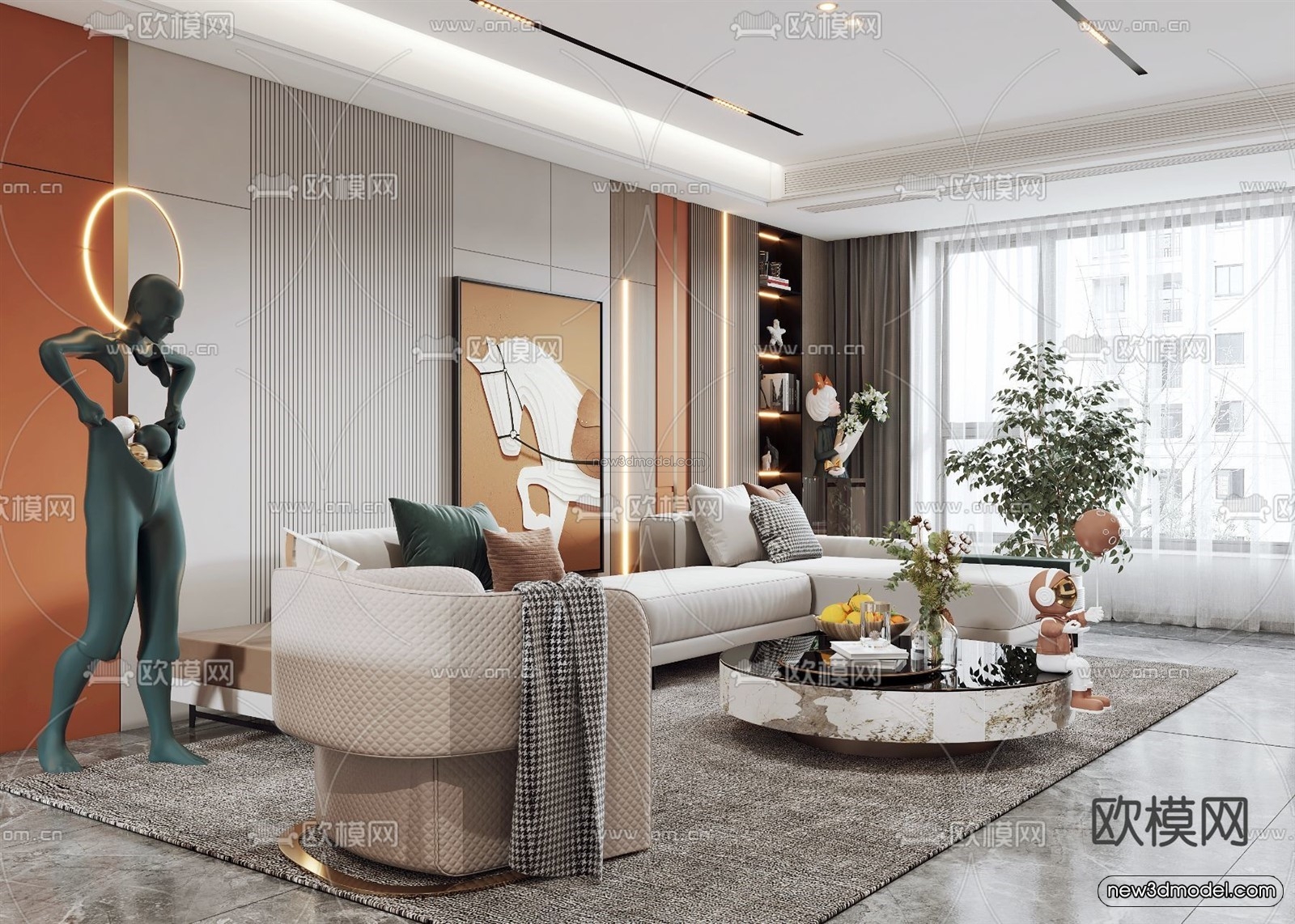 Modern Style Interior 3D Blocks – Living Room 3D Model – 099 – VRAY - thumbnail 4
