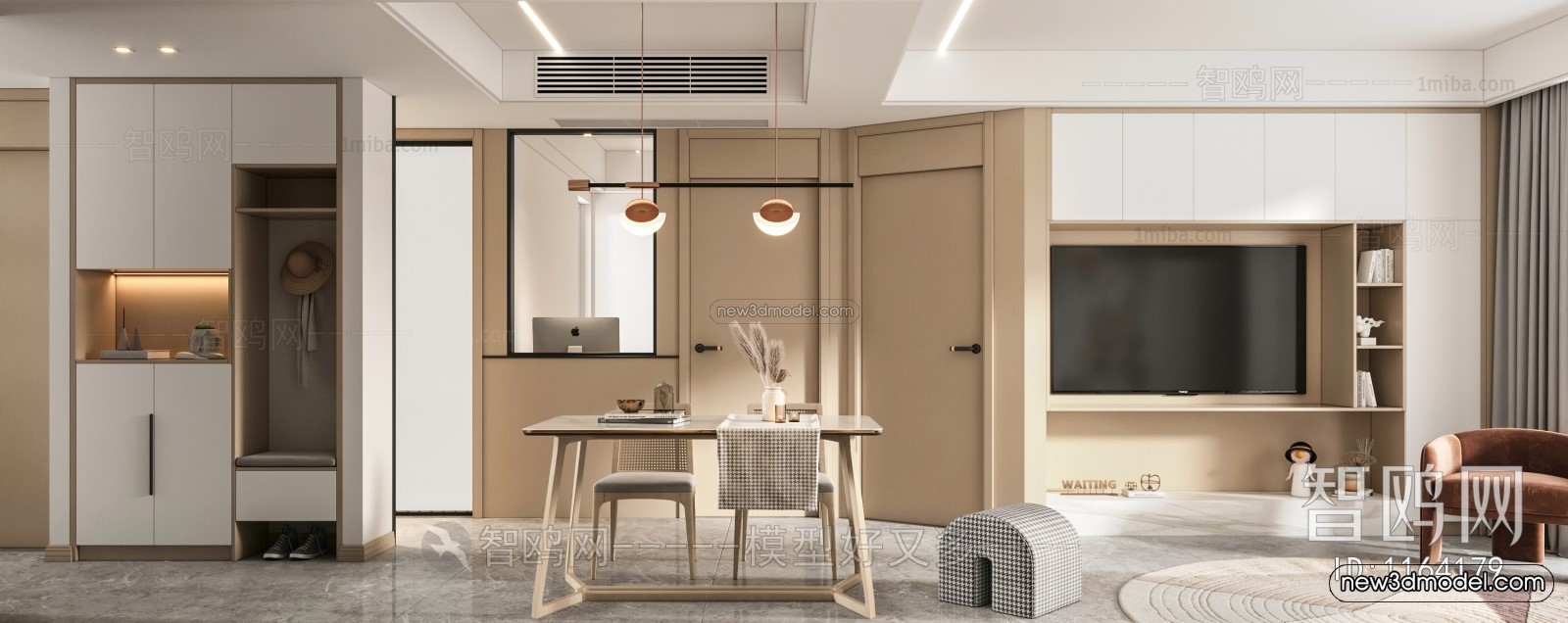 Nordic Style Interior 3D Blocks – Living Room 3D Model – 069 – VRAY - thumbnail 2
