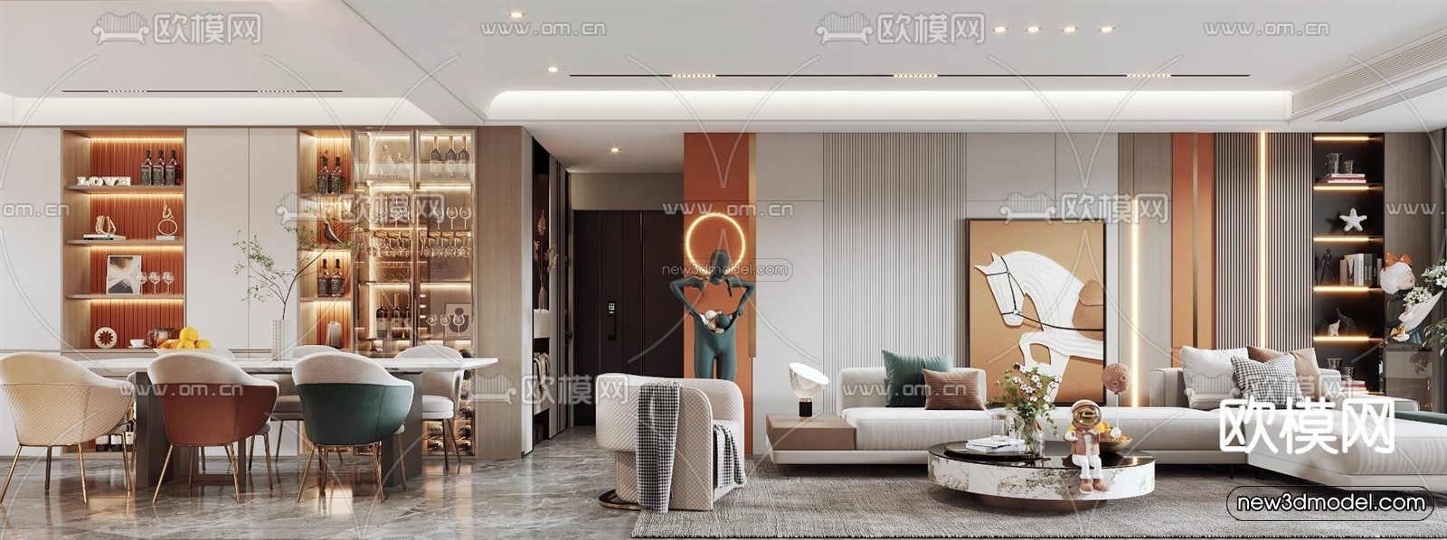 Modern Style Interior 3D Blocks – Living Room 3D Model – 099 – VRAY - thumbnail 3