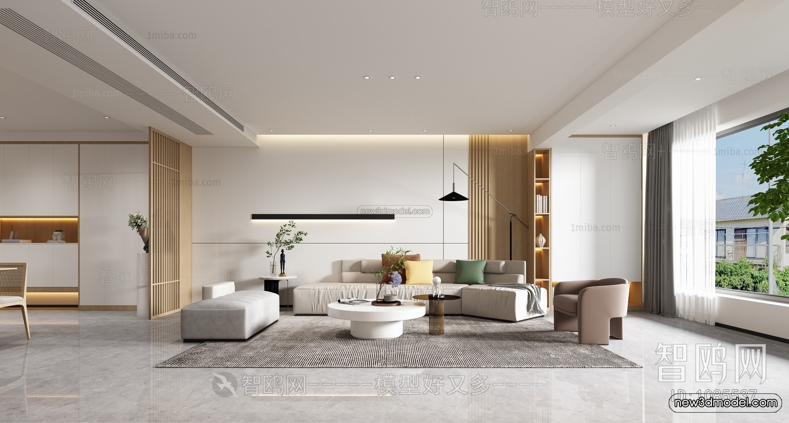 Nordic Style Interior 3D Blocks – Living Room 3D Model – 070 – VRAY - thumbnail 3