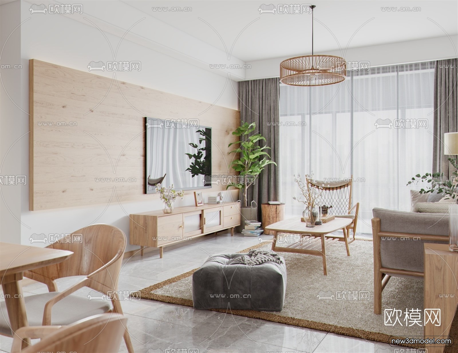 Nordic Style Interior 3D Blocks – Living Room 3D Model – 182 – VRAY - thumbnail 2