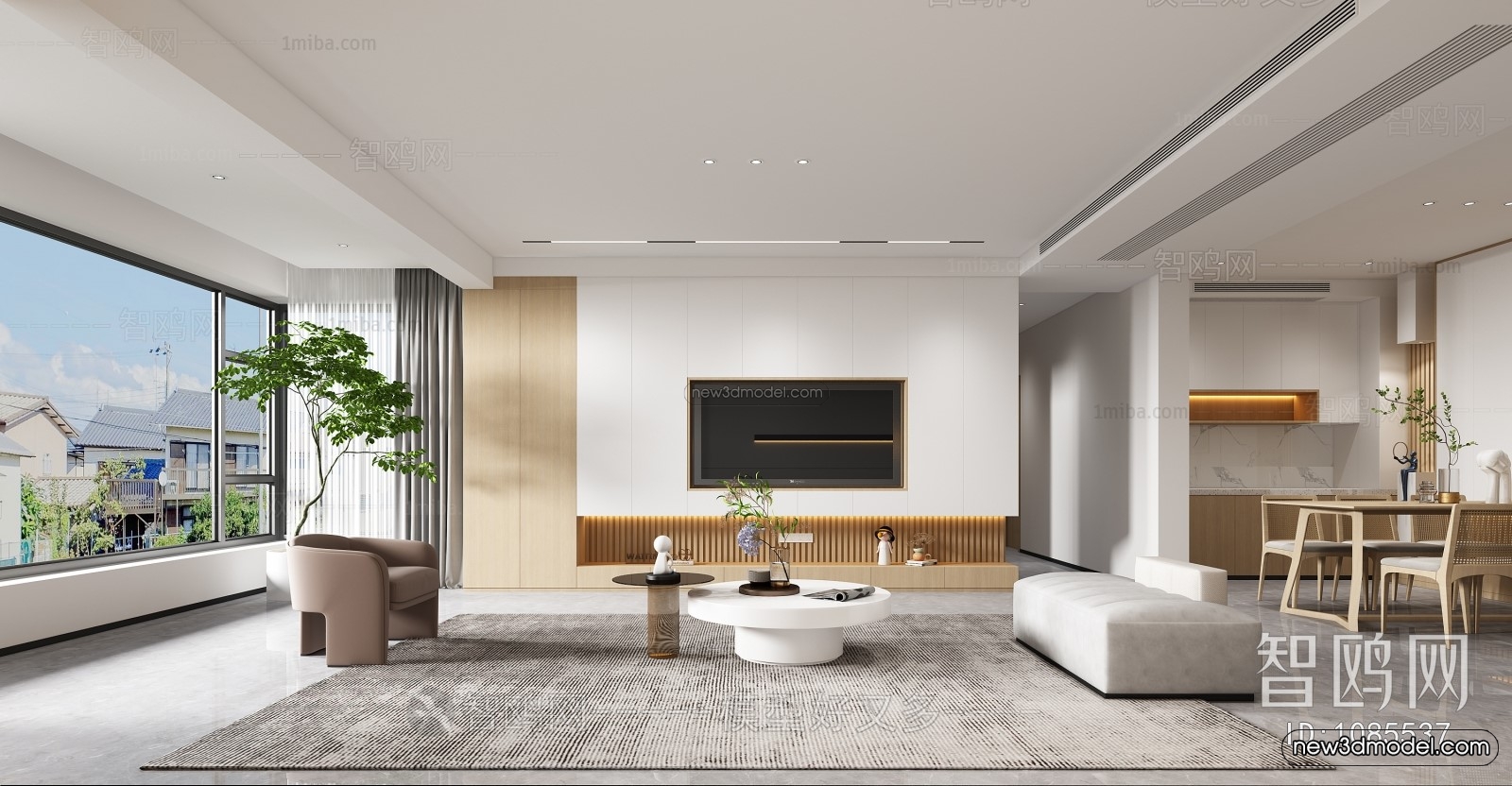 Nordic Style Interior 3D Blocks – Living Room 3D Model – 070 – VRAY - thumbnail 2