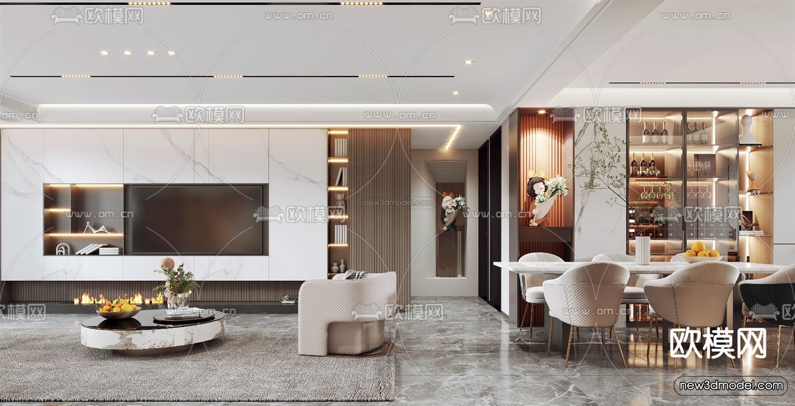 Modern Style Interior 3D Blocks – Living Room 3D Model – 099 – VRAY - thumbnail 2