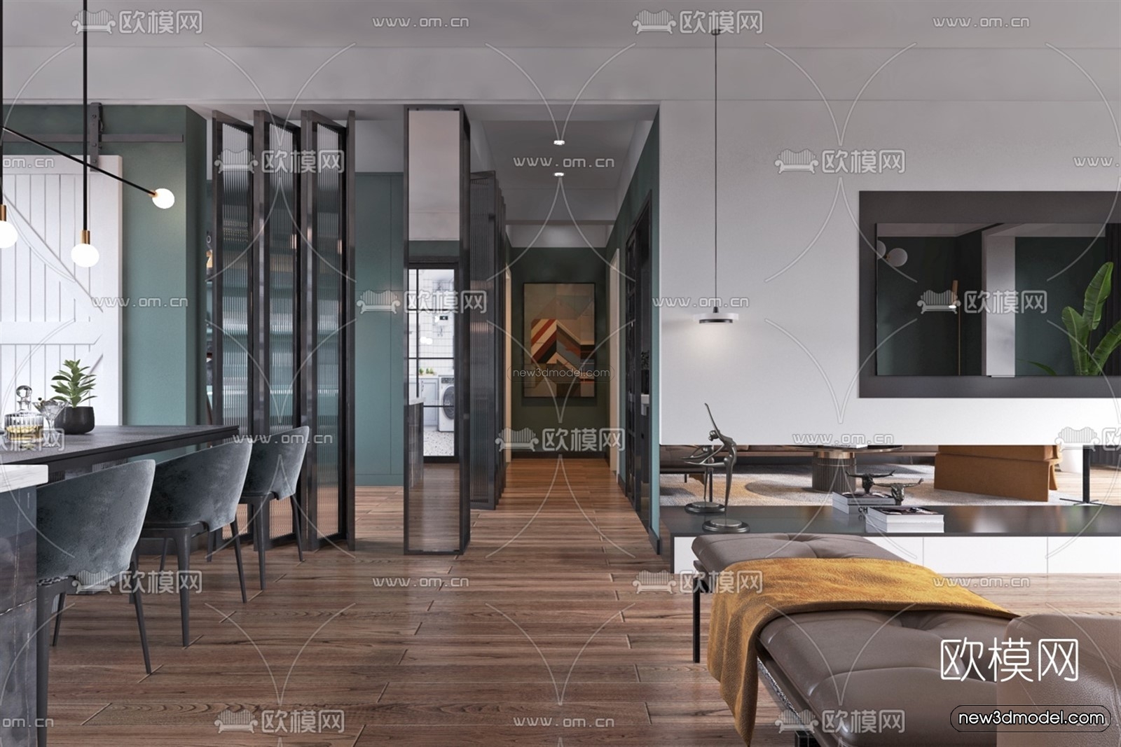 Nordic Style Interior 3D Blocks – Living Room 3D Model – 183 – VRAY - thumbnail 3