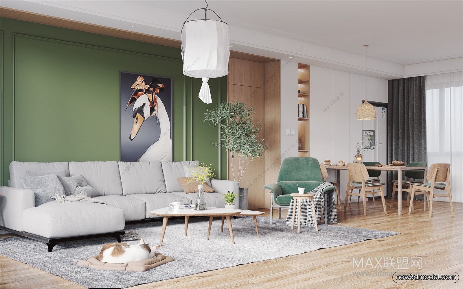 Morandi Style Interior 3D Blocks – Living Room 3D Scene – 058 – VRAY - thumbnail 3
