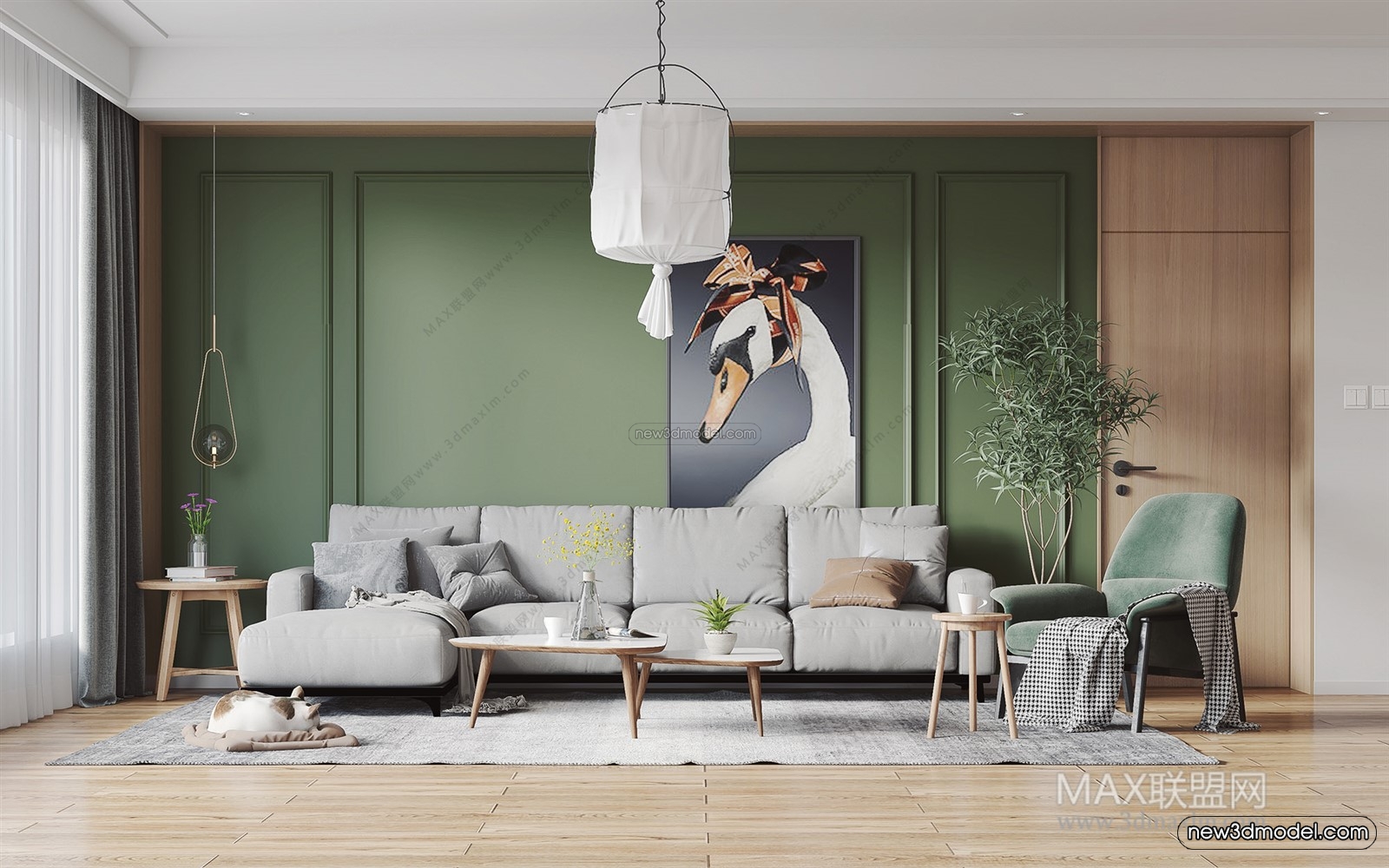 Morandi Style Interior 3D Blocks – Living Room 3D Scene – 058 – VRAY - thumbnail 2
