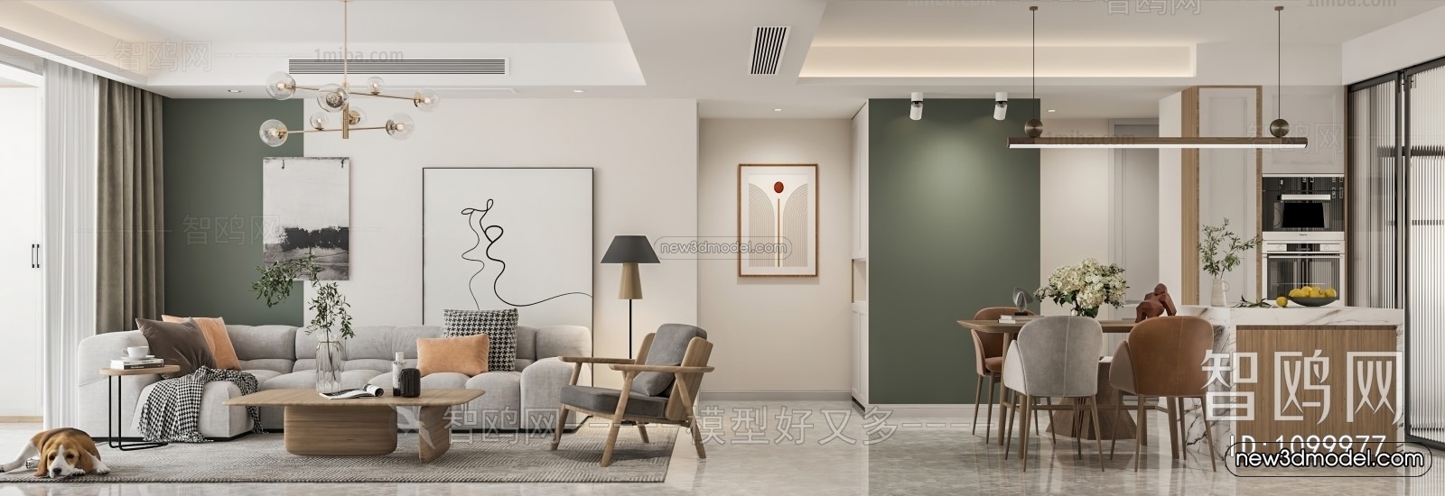 Nordic Style Interior 3D Blocks – Living Room 3D Model – 071 – VRAY - thumbnail 3
