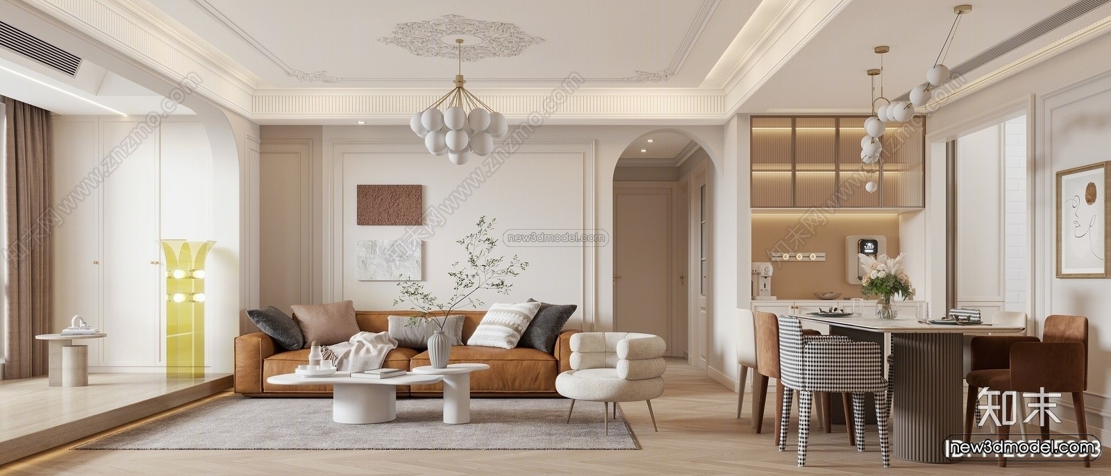 Cream Style Interior 3D Blocks – Living Room 3D Model – 069 – VRAY - thumbnail 4