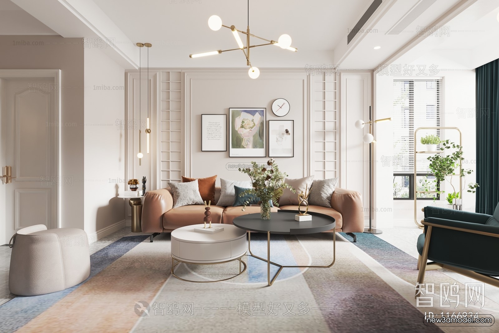 Nordic Style Interior 3D Blocks – Living Room 3D Model – 072 – VRAY - thumbnail 5