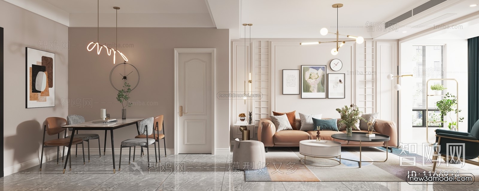 Nordic Style Interior 3D Blocks – Living Room 3D Model – 072 – VRAY - thumbnail 2