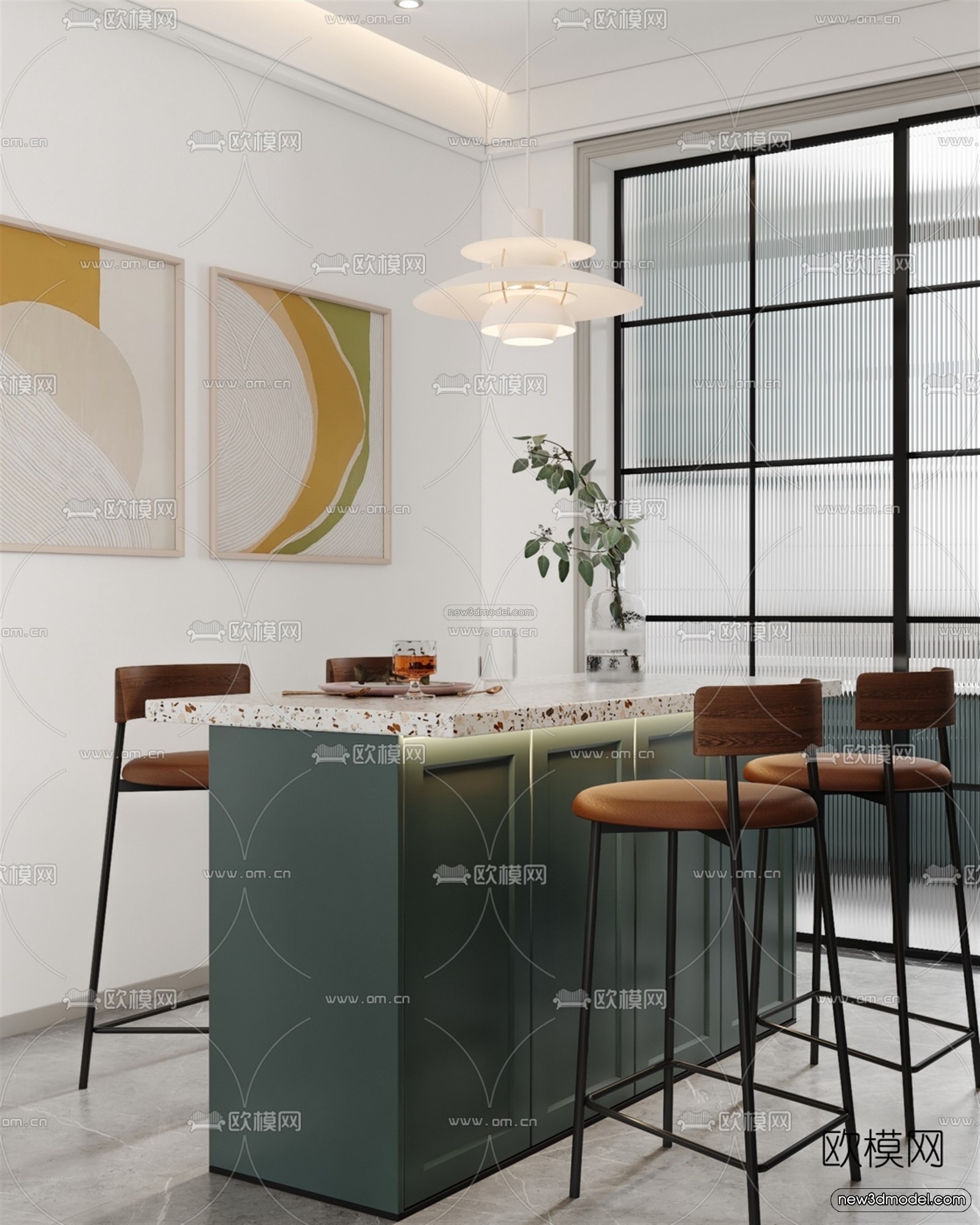 Nordic Style Interior 3D Blocks – Living Room 3D Model – 073 – VRAY - thumbnail 2