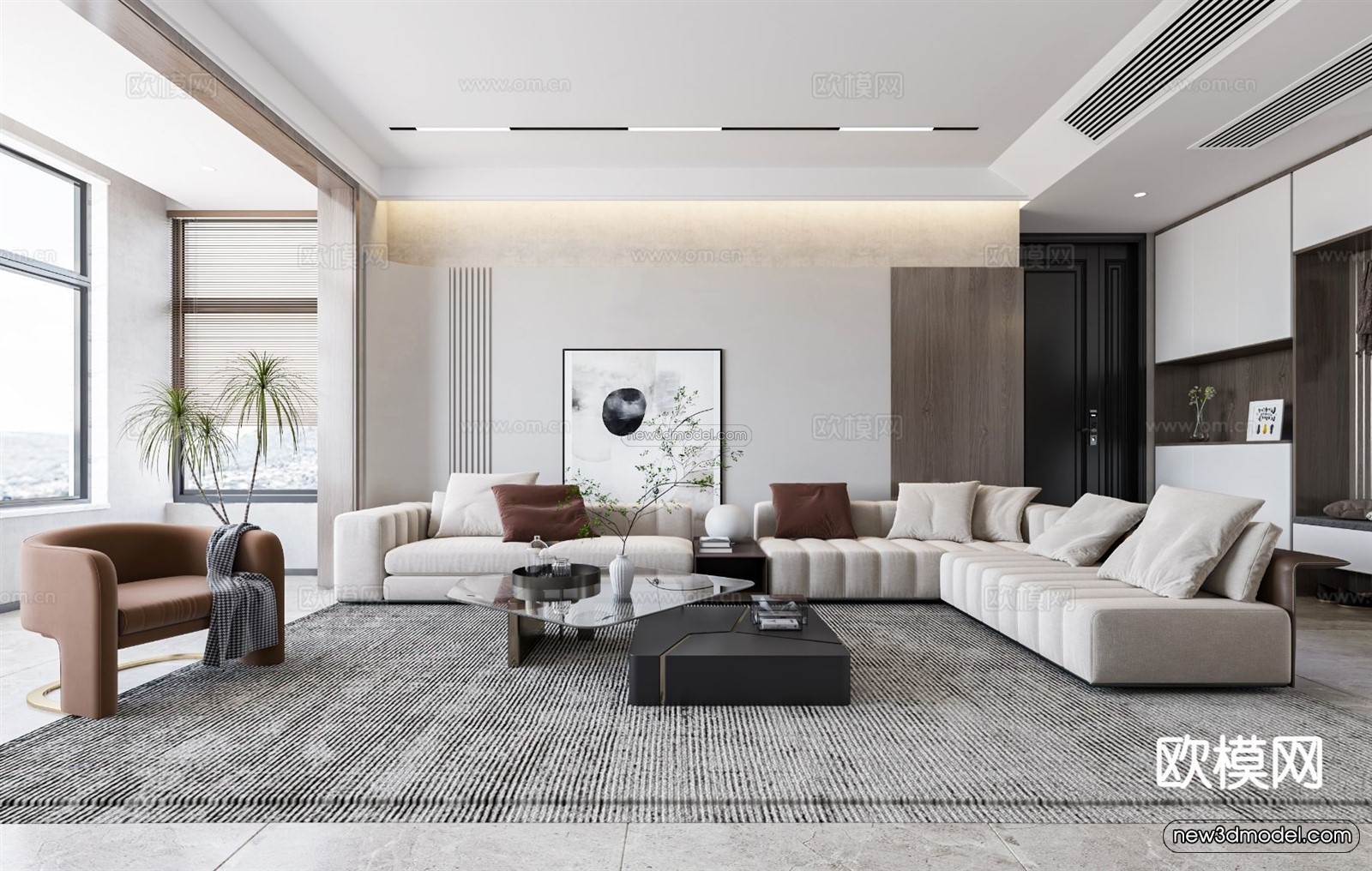 Modern Style Interior 3D Blocks – Living Room 3D Model – 101 – VRAY - thumbnail 3