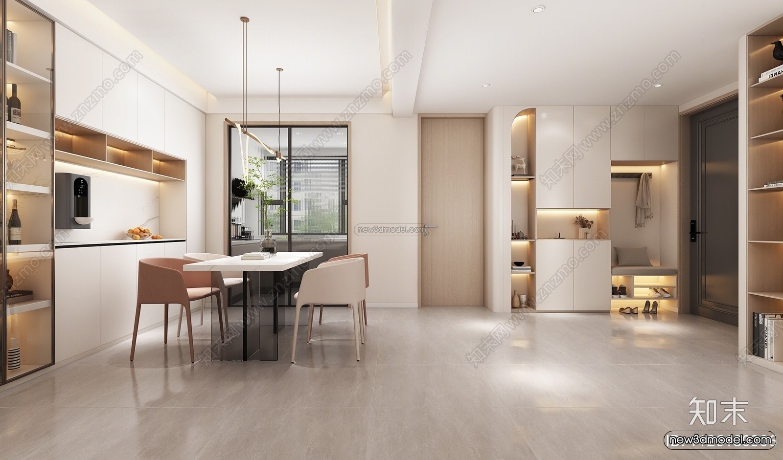 Cream Style Interior 3D Blocks – Living Room 3D Model – 070 – VRAY - thumbnail 3