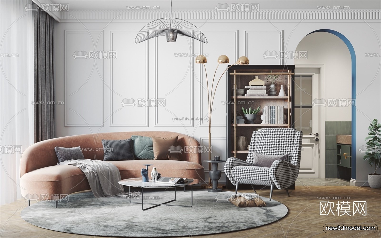 Nordic Style Interior 3D Blocks – Living Room 3D Model – 080 – VRAY - thumbnail 5