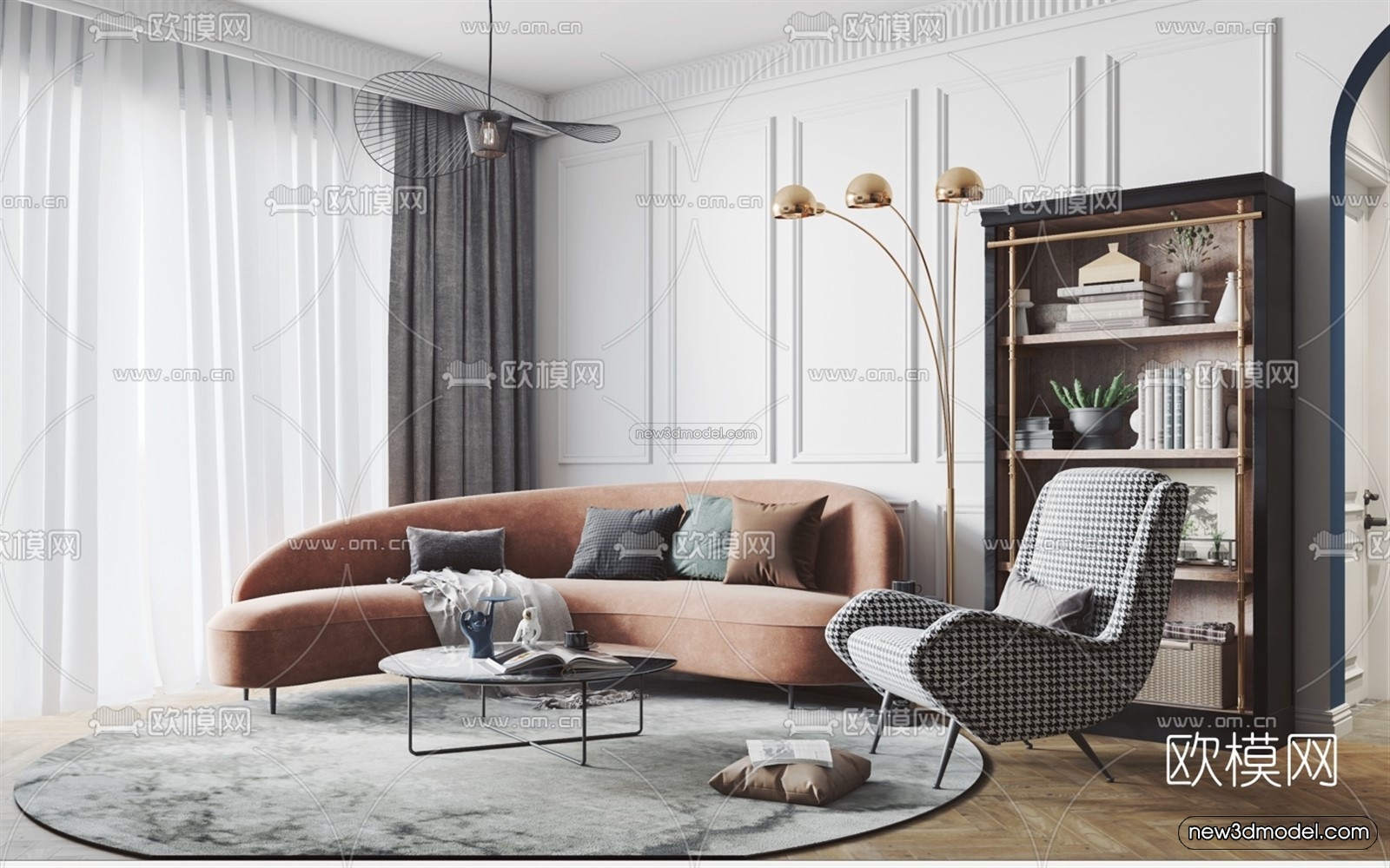 Nordic Style Interior 3D Blocks – Living Room 3D Model – 080 – VRAY - thumbnail 4