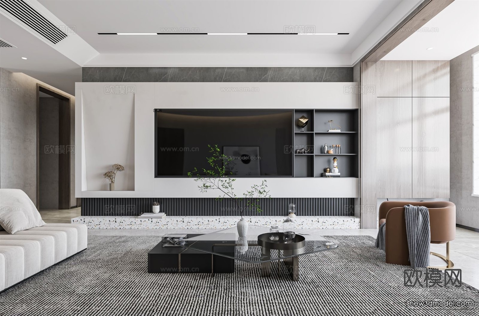 Modern Style Interior 3D Blocks – Living Room 3D Model – 101 – VRAY - thumbnail 2