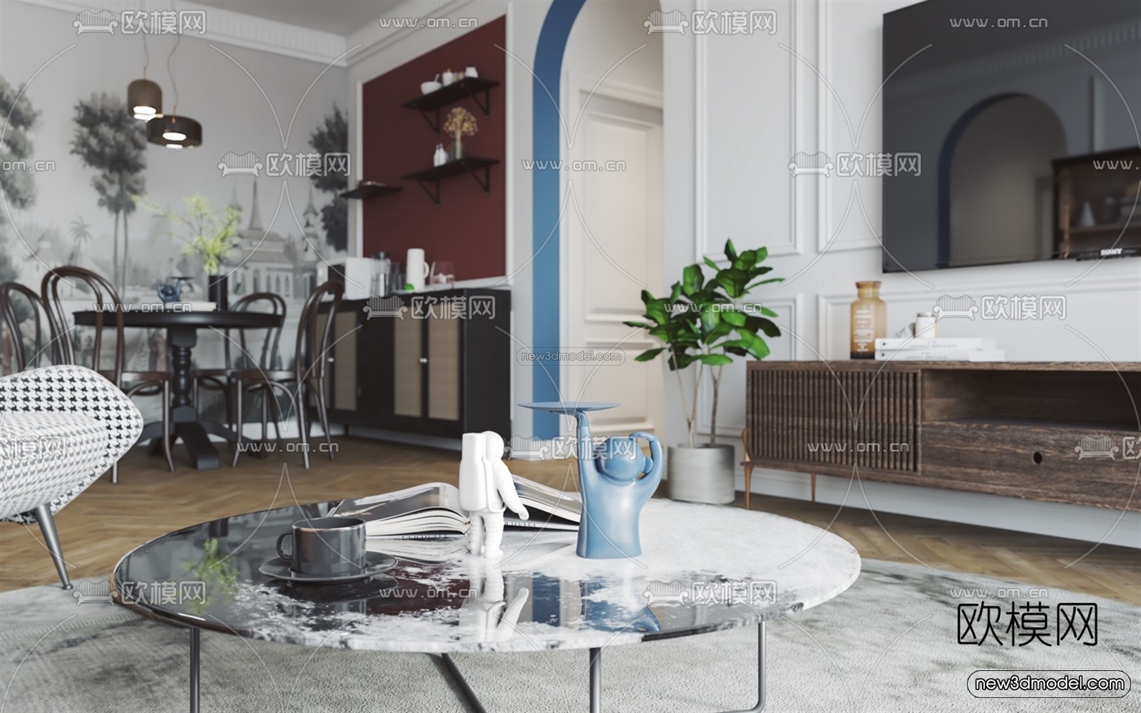 Nordic Style Interior 3D Blocks – Living Room 3D Model – 080 – VRAY - thumbnail 3