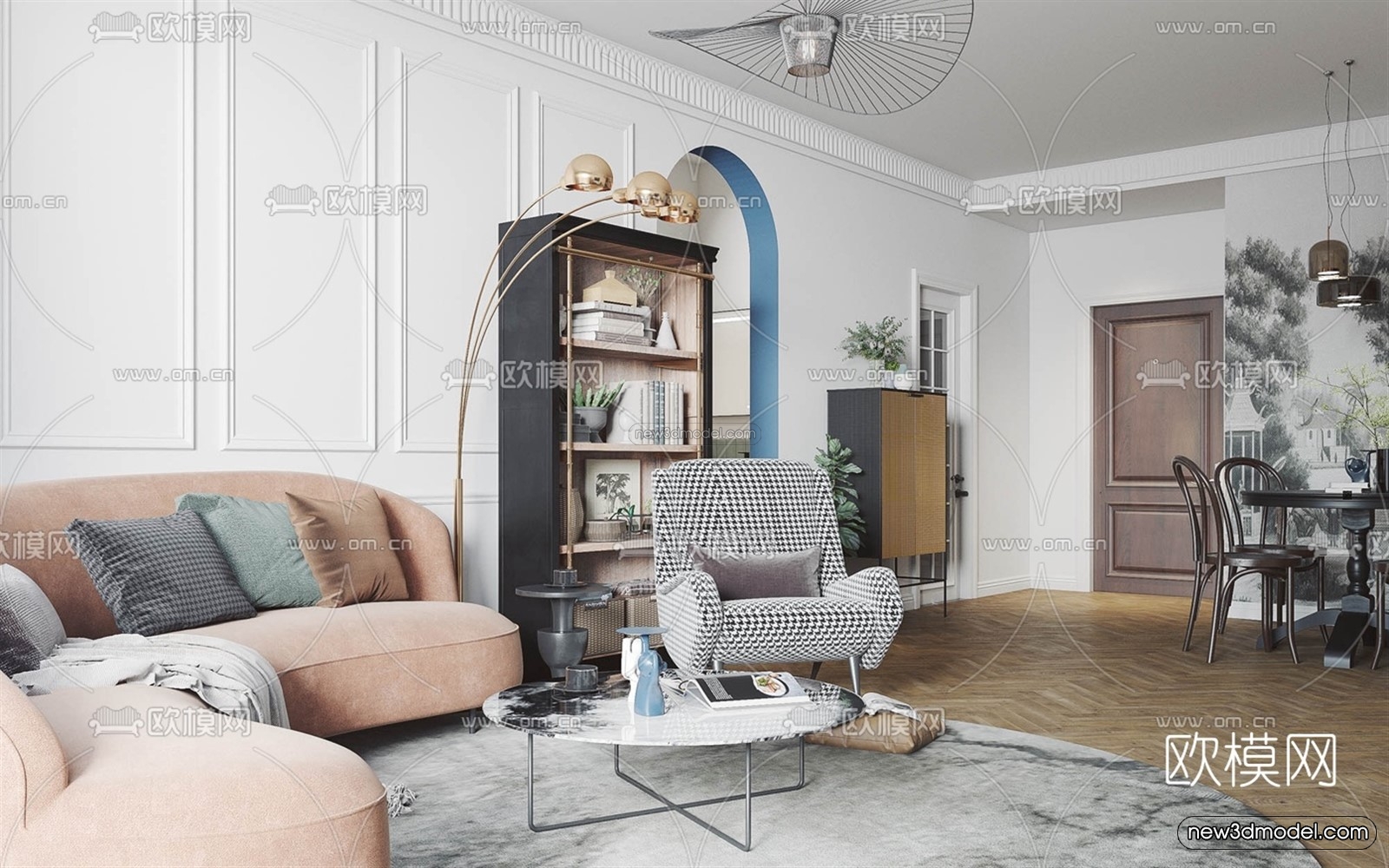 Nordic Style Interior 3D Blocks – Living Room 3D Model – 080 – VRAY - thumbnail 2
