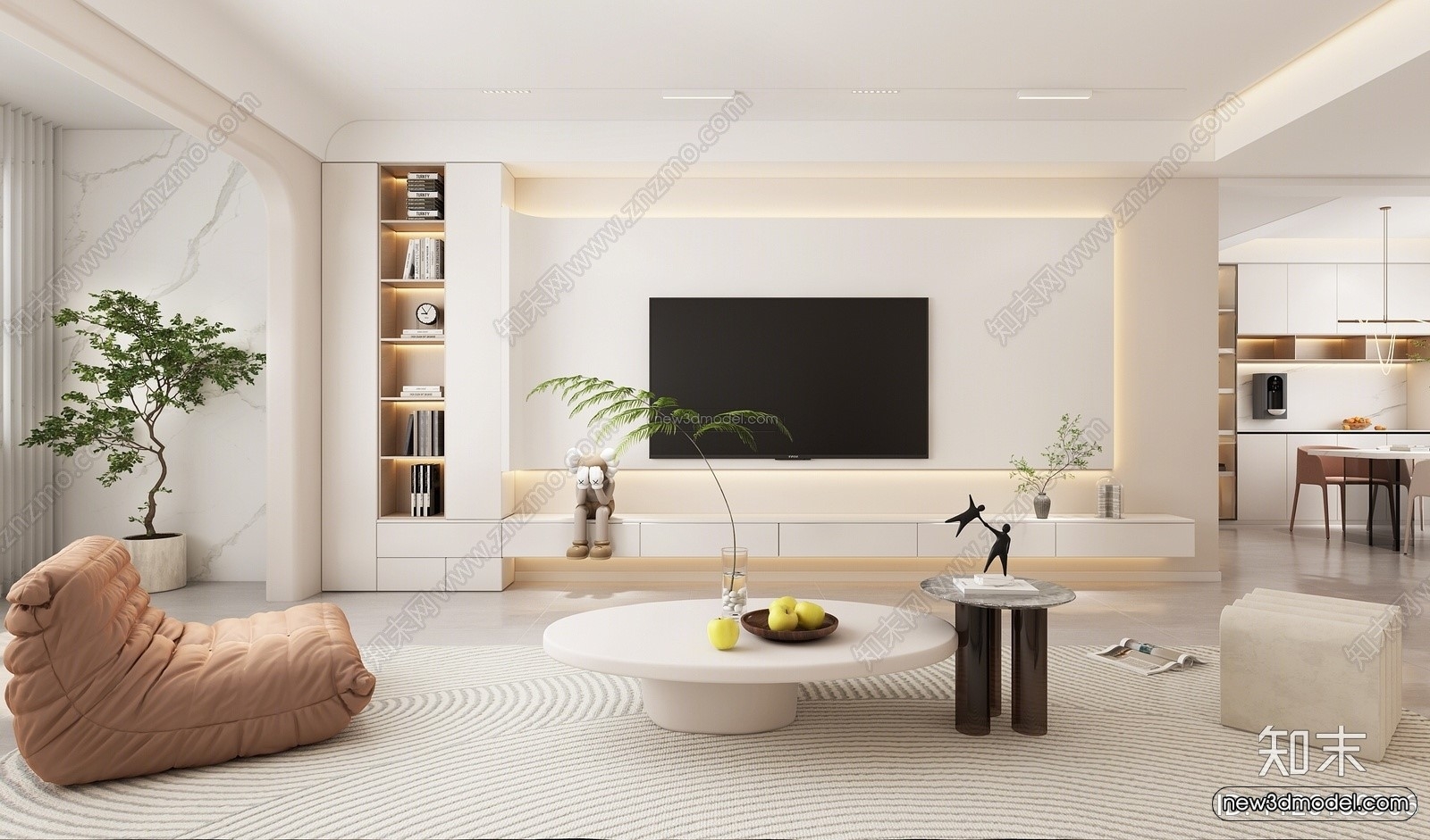Cream Style Interior 3D Blocks – Living Room 3D Model – 070 – VRAY - thumbnail 2