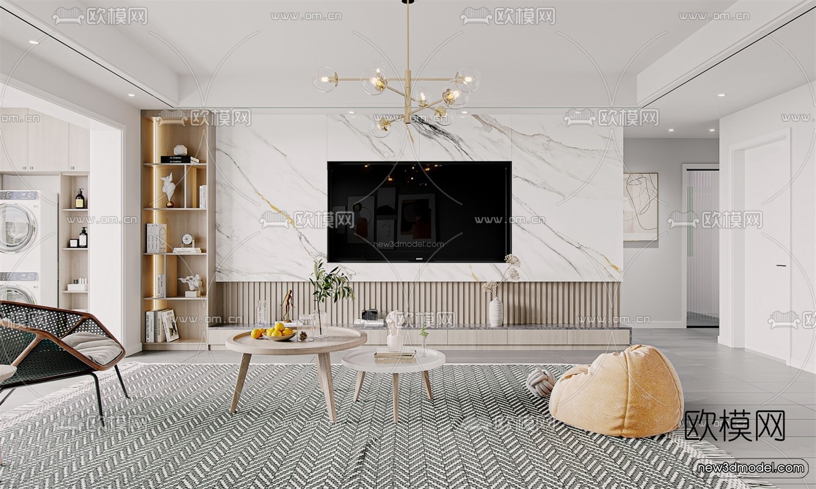 Nordic Style Interior 3D Blocks – Living Room 3D Model – 081 – VRAY - thumbnail 4