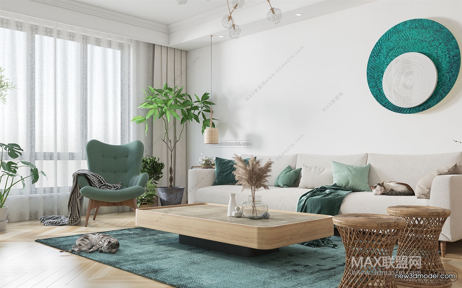 Morandi Style Interior 3D Blocks – Living Room 3D Scene – 059 – VRAY - thumbnail 4
