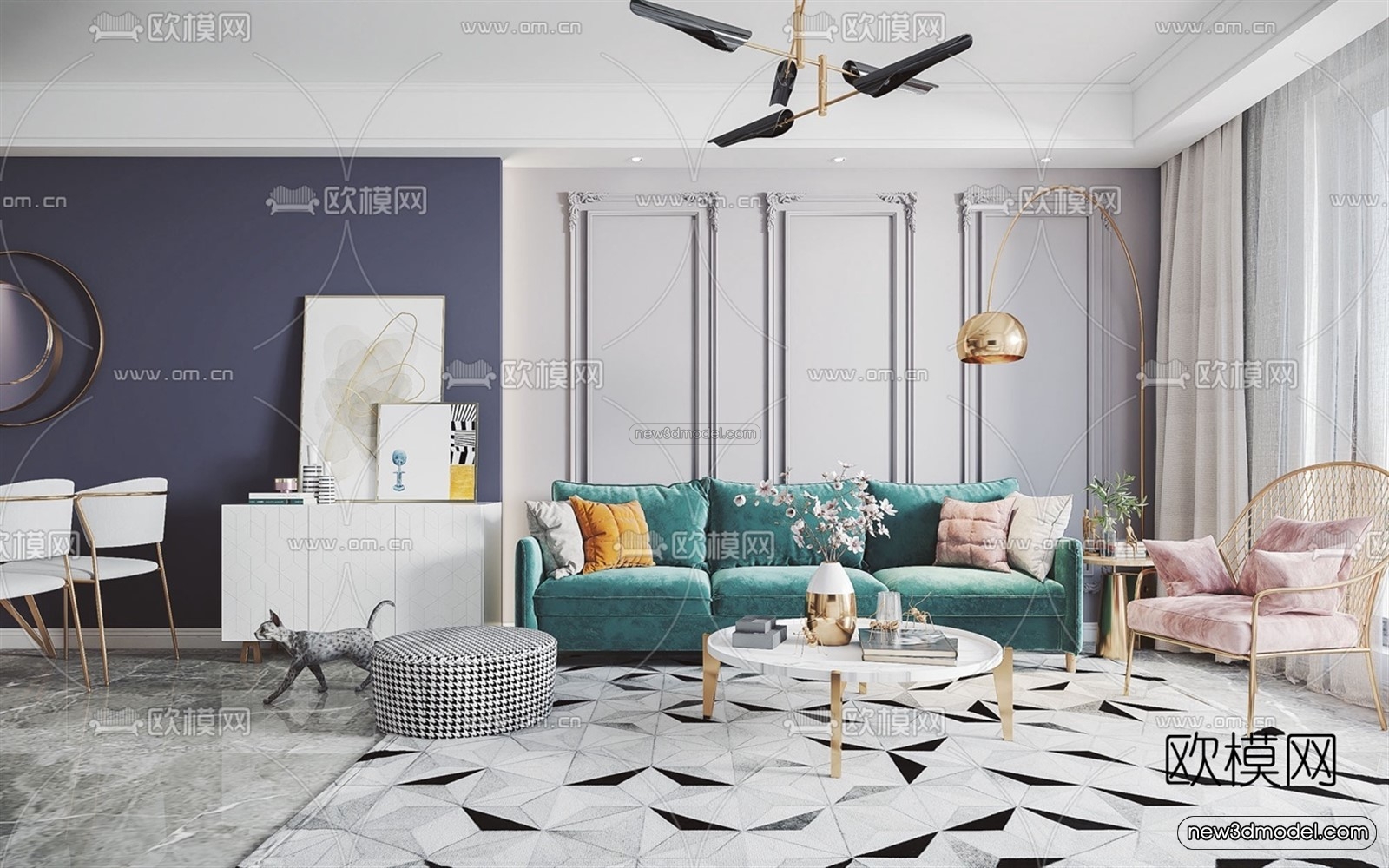 Nordic Style Interior 3D Blocks – Living Room 3D Model – 085 – VRAY - thumbnail 5