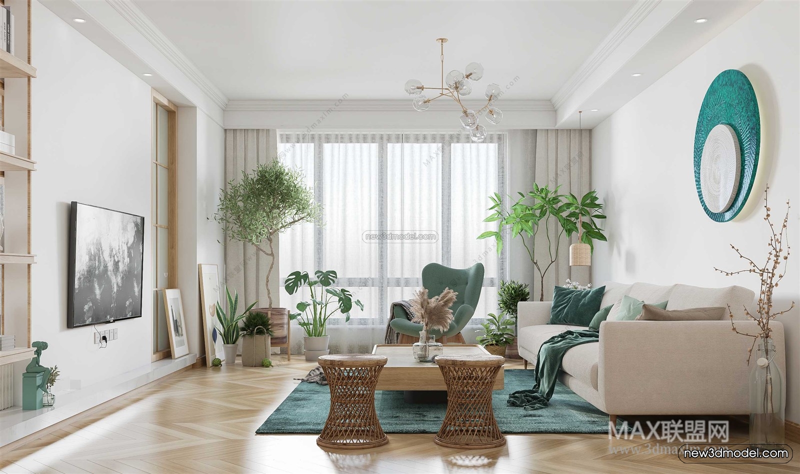 Morandi Style Interior 3D Blocks – Living Room 3D Scene – 059 – VRAY - thumbnail 3